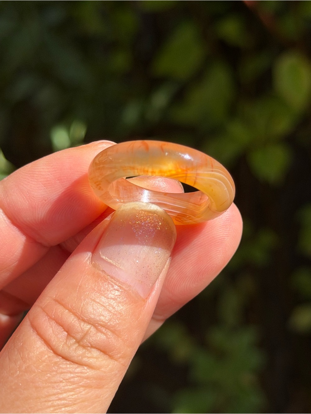 Size 7.5 Handmade Translucent Amber Resin Ring - Yellow Orange Palo